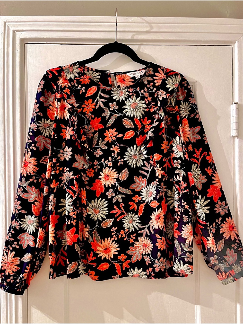 Nanette Lepore Navy Blue Floral Ruffle Blouse - Small